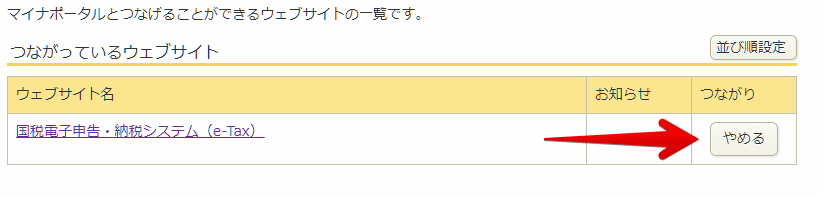マイナポータルでつながりを「やめる」